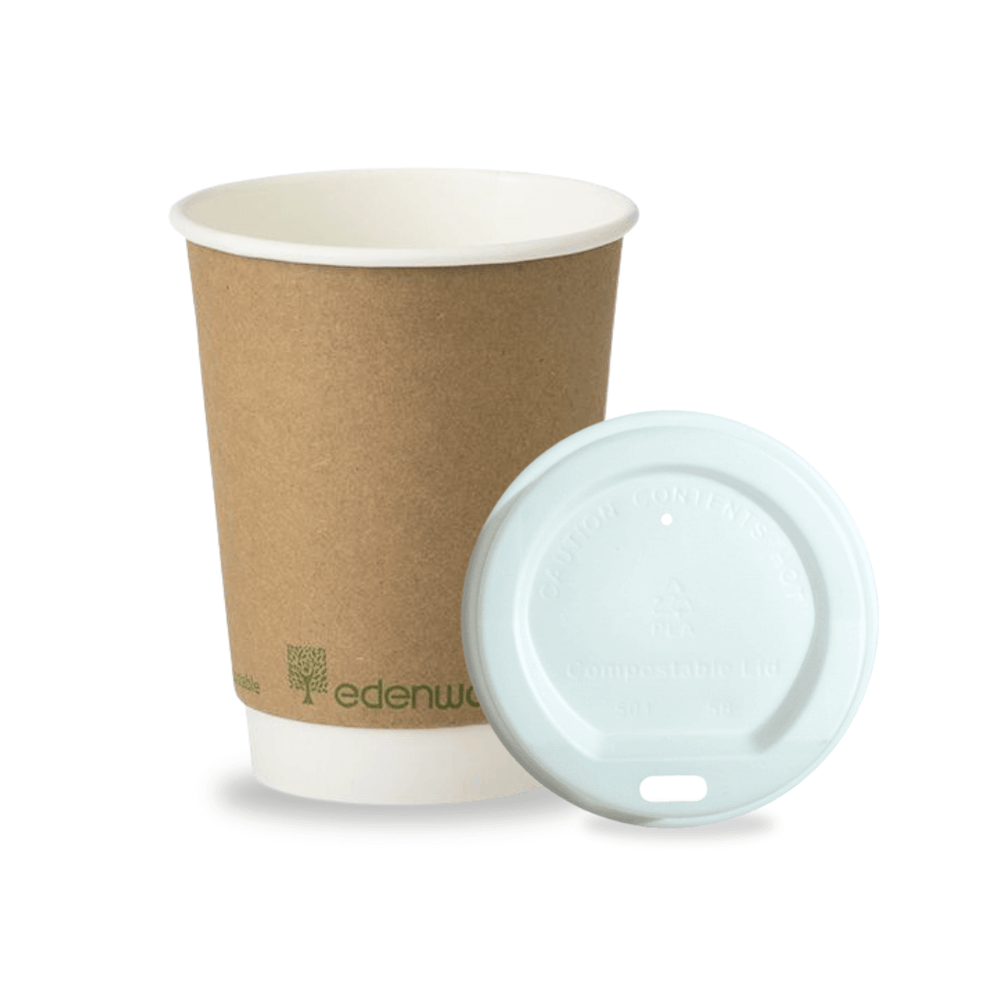 12oz Compostable Edenware Double Wall Paper Cups & Lids Package