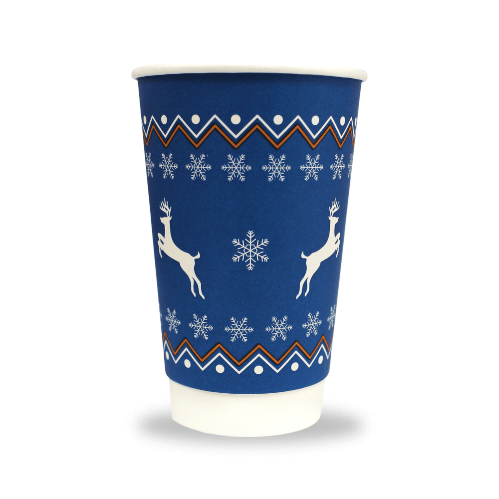 16oz Blue Double Wall Christmas Paper Cups