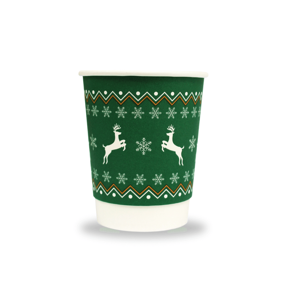 8oz Green Double Wall Christmas Paper Cups